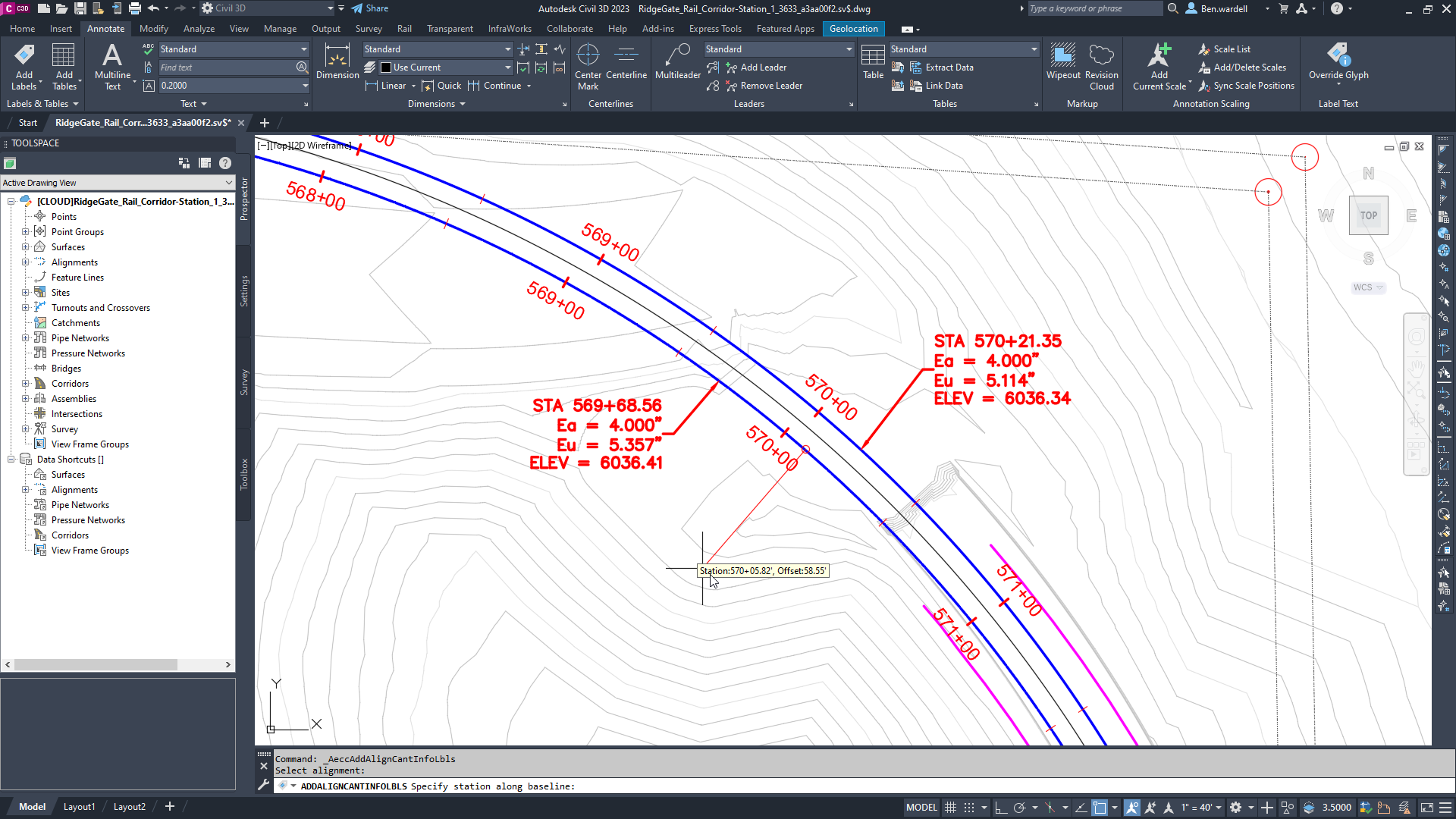Napravite novu oznaku sa informacijama o nagibu na bilo kojoj stacionaži